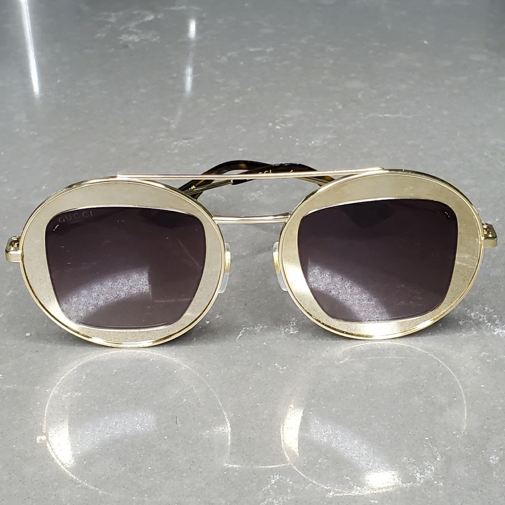 Gucci Gold Round Double Bridge Sunglasses